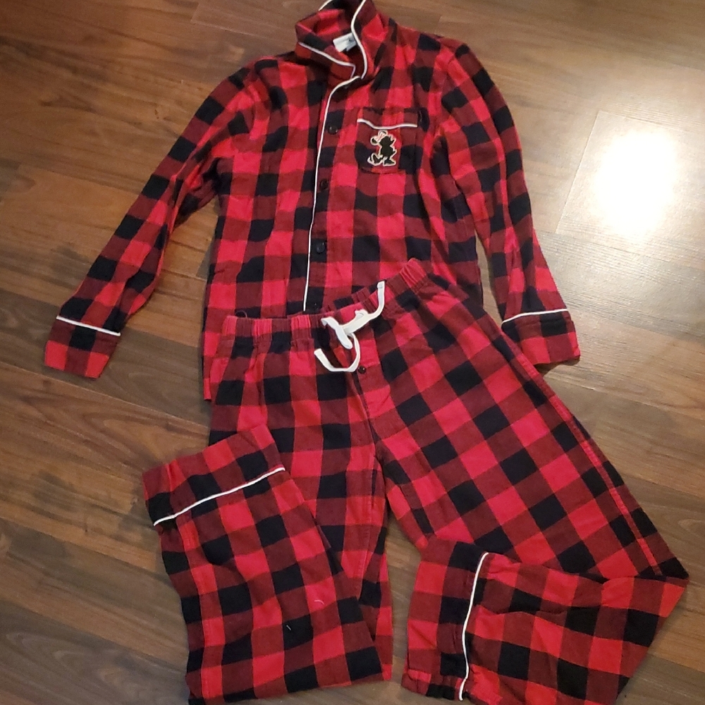 Disney Red and Black Checkered Womens Soft Flannel Pajama Set